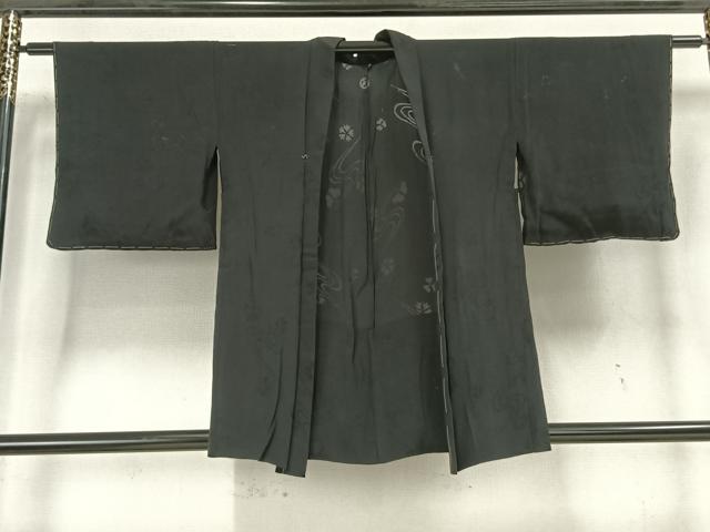 Haori - 平和屋着物▽羽織　スリーシーズン　春夏秋　塵除け　舞花文　黒地　正絹　逸品　AAAZ9116fy