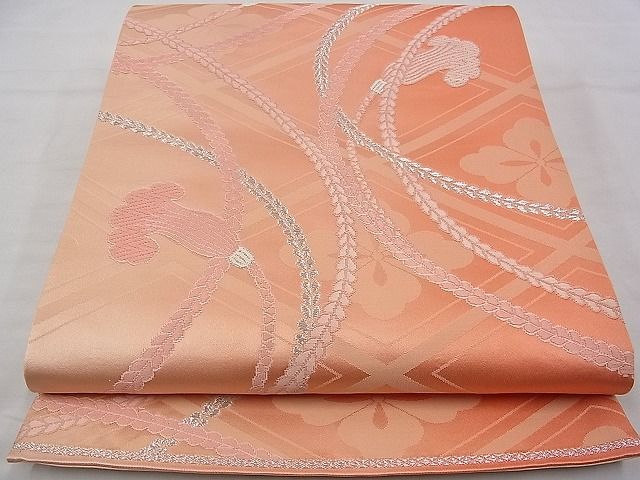 平和屋着物■六通柄袋帯　唐織　菱天井結び紐文　銀糸　逸品　n-kv2264