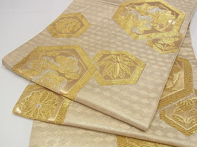 平和屋着物■六通柄袋帯　花亀甲文　金銀糸　正絹　逸品　A-pf5543