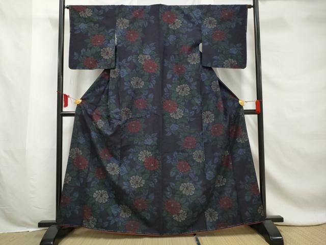 平和屋着物■上質な紬　草花文　正絹　逸品　AABE0932gw