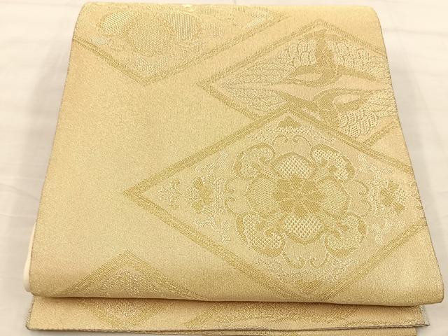 平和屋着物◎両面　六通柄袋帯　双鶴花文　正絹　逸品　BAAT9599mz