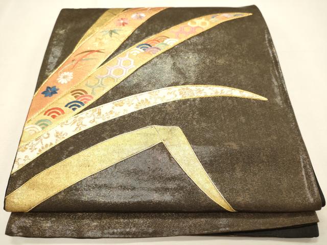 平和屋着物◎六通太鼓柄袋帯　駒刺繍　吉祥草花文　金糸　逸品　CAAJ9621oy