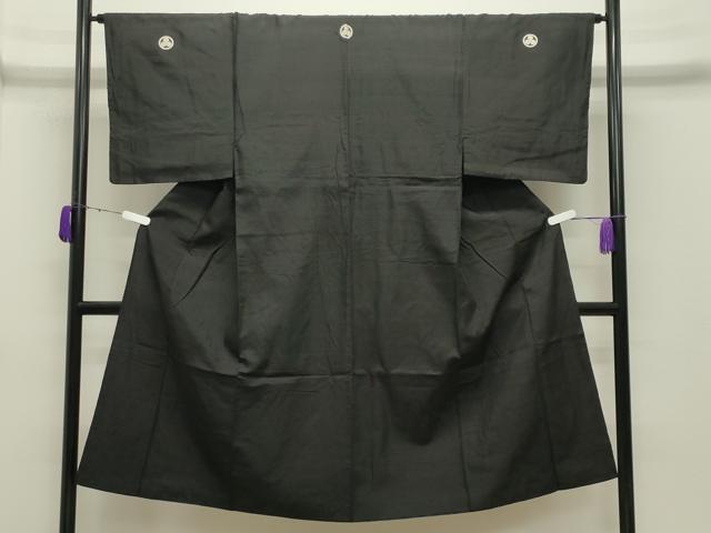 Full-Length Under-Kimono - 平和屋着物●男性　黒紋付　紬地　正絹　逸品　CABD9184gh