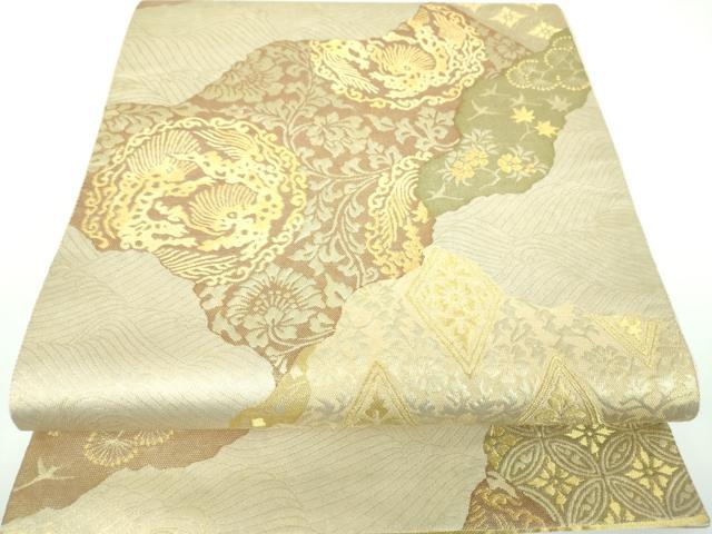 平和屋着物●西陣の名門　本家加納　六通柄袋帯　更紗花鳥文　金糸　引箔　正絹　逸品　DABB4001ps