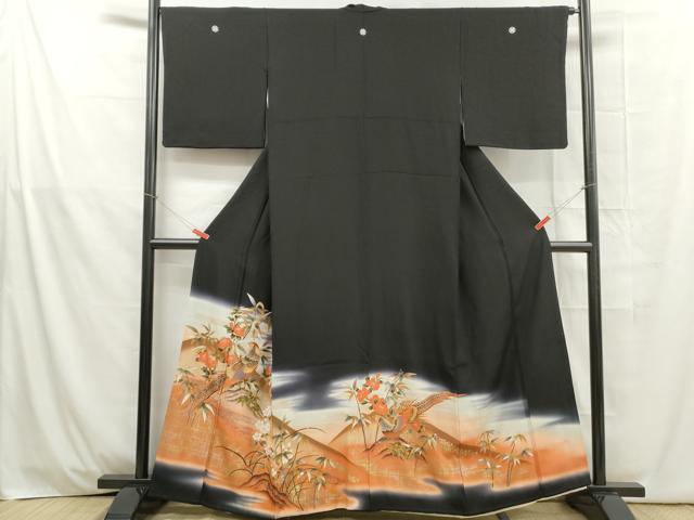 平和屋着物■豪華黒留袖　駒刺繍　流水花鳥文　暈し染め　金彩　正絹　逸品　DABB5346qa
