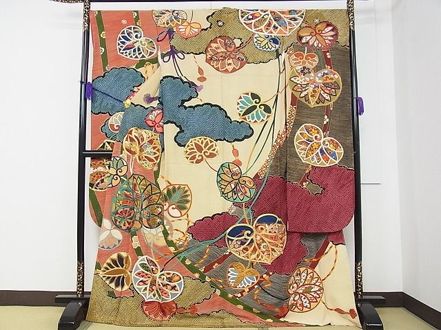 平和屋本店■極上 アンティーク 大正ロマン 振袖 駒刺繍 葵 金彩 逸品 CZAA0636s4