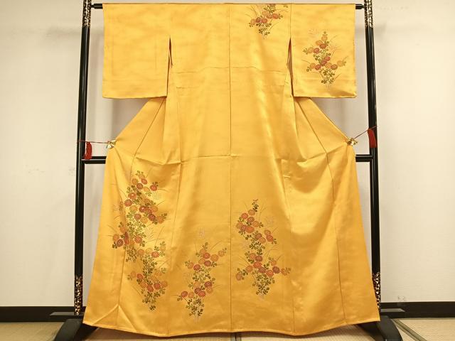 平和屋着物▽訪問着 単衣 草花文 金糸 正絹 逸品 未使用 AAAV2815fy