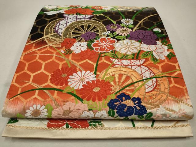 平和屋着物◎六通柄袋帯　唐織　花車文　金糸　正絹　逸品　CAAS4272qe