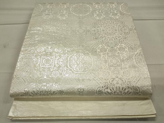 平和屋着物◎六通柄袋帯　正倉院花文　銀糸　正絹　逸品　CAAT4753in