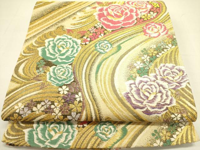 平和屋着物●六通柄袋帯　ダイヤの輝き　金糸　正絹　逸品　DABB7301op