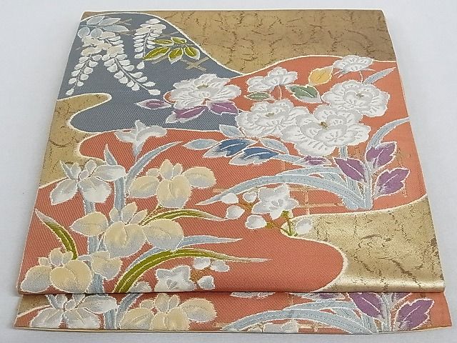 平和屋着物■六通柄袋帯　唐織　草花文　金糸　正絹　逸品　AAAC2072Aog