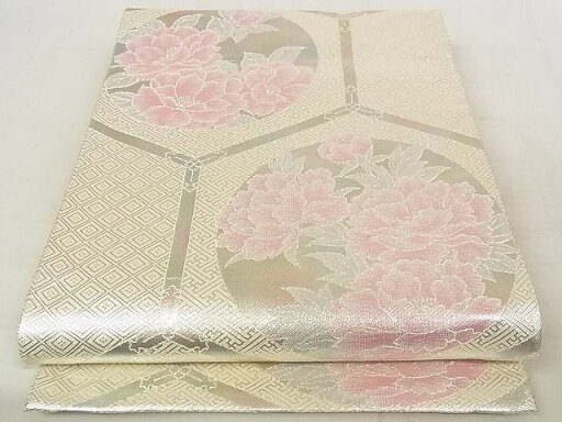 平和屋着物◎佐賀錦 六通柄袋帯 亀甲花文 銀糸 正絹 逸品 AAAI0682Ajz 平和屋着物◎佐賀錦 六通柄袋帯 亀甲花文 銀糸 正絹 逸品 AAAI0682Ajz