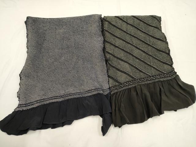 平和屋着物■男性 和装小物 兵児帯2点 総絞り 斜縞 黒・紺 全て正絹 逸品 AAAP6377uw
