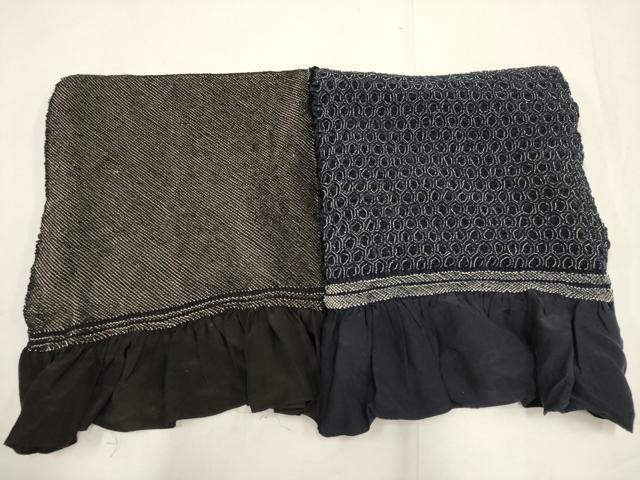 平和屋着物■男性 和装小物 兵児帯2点 総絞り 亀甲柄 紺・黒 全て正絹 逸品 AAAP6378uw