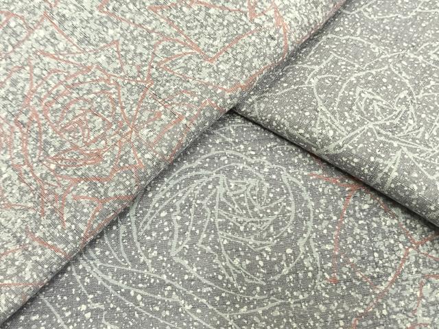 平和屋着物▽上質な紬　単衣　花尽くし　正絹　逸品　AAAV2830fy