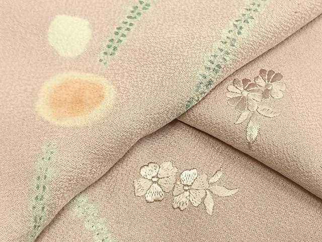 小花紋 - 平和屋着物▽上質な小紋　単衣　絞り　刺繍　草花文　正絹　逸品　AAAV2862fy