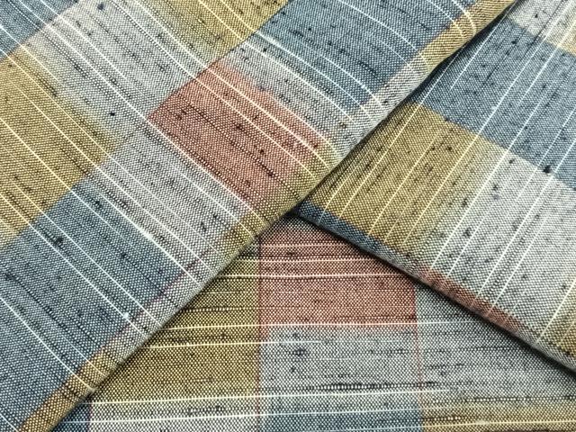 平和屋着物▽上質な紬　単衣　市松文様　やまと誂製　正絹　逸品　AAAV8392fy