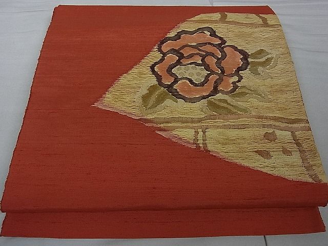 平和屋着物■太鼓柄袋帯　紬地　枝花文　逸品　kb2123