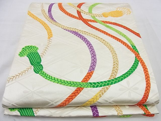 平和屋着物■六通柄袋帯　唐織　紐文様　金糸　逸品　n-cw0190