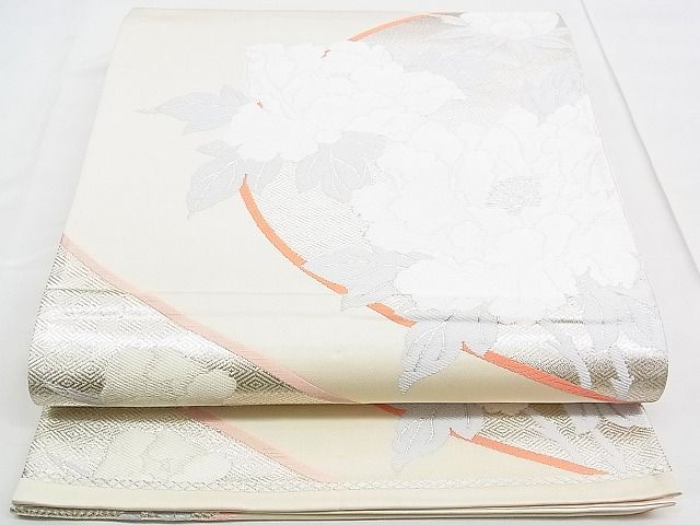 平和屋着物■六通柄袋帯　唐織　牡丹花文　銀糸　逸品　n-yc3847