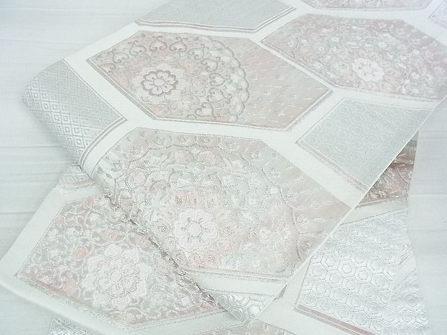 平和屋着物■六通柄袋帯　彩光　正倉院吉祥花文　銀糸　逸品　uw0959