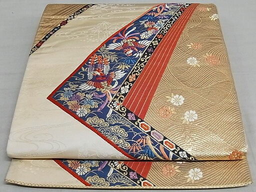 平和屋着物■六通柄袋帯 裂取縫調文 金糸 正絹 逸品 AAAD1063Aog 平和屋着物■六通柄袋帯 裂取縫調文 金糸 正絹 逸品 AAAD1063Aog