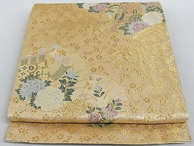 平和屋着物■六通柄袋帯　唐織　雪輪御所車花文　金銀糸　正絹　逸品　AAAD1080Aog(4)