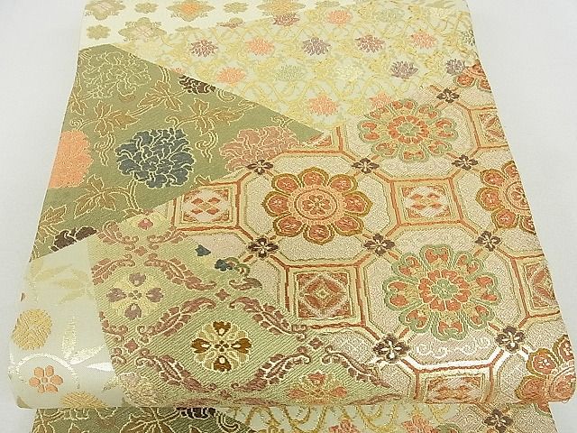 平和屋着物■六通柄袋帯 唐織 切嵌名物裂花文 金糸 逸品 DAAF3073sf