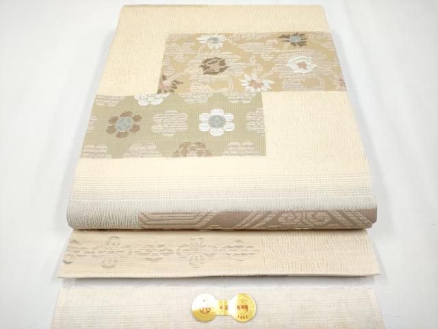 平和屋着物●極上 西陣 美幸織物 スリーシーズン 両面 両方向 全通柄袋帯 名物裂づくし 唐花断変文 金糸 証紙付き 逸品 未使用 CYAA3968s6