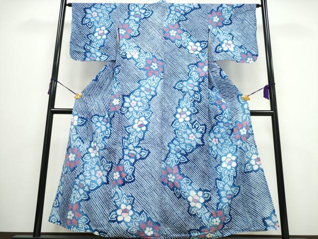 平和屋着物∴夏物　浴衣　有松鳴海絞り　斜線花文　綿　逸品　CAAY4532ng