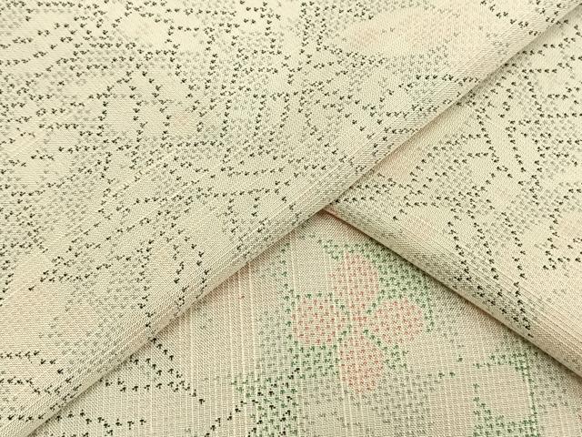 平和屋着物▽上質な紬　単衣　草花文　正絹　逸品　AAAW1249fy