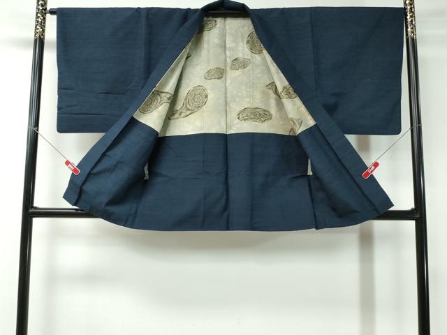 平和屋着物■男性　紬　アンサンブル　紺色　正絹　逸品　CAAR4051ev