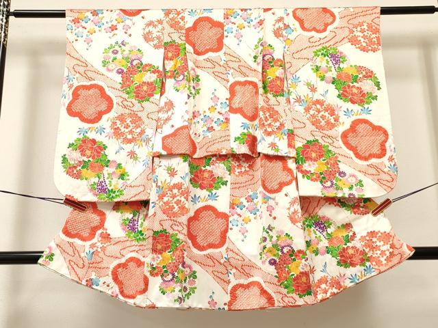 平和屋着物[]七五三　女の子　7歳　祝着　四つ身　絞り　牡丹花丸文　金彩　逸品　DAAY3328ma