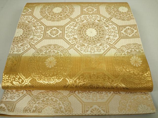 平和屋着物◎六通柄袋帯　蜀江花文　金糸　正絹　逸品　DAAP3209ar
