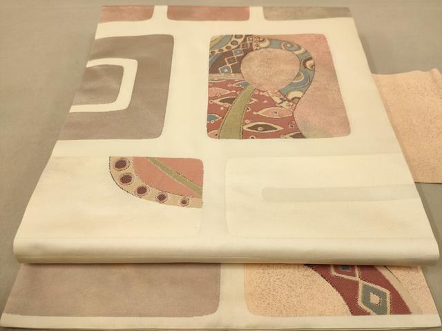 平和屋着物◎西陣　長谷川織物　九寸名古屋帯　幾何学文　正絹　逸品　AABC8447dt