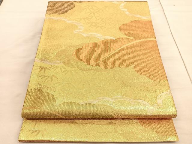 平和屋着物◎六通柄袋帯　雲取り笹文　金糸　正絹　逸品　未使用　BAAV5073hv