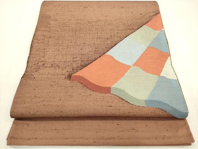 平和屋着物◎太鼓柄袋帯　紬地　瓦文　正絹　逸品　DAAY6230ea