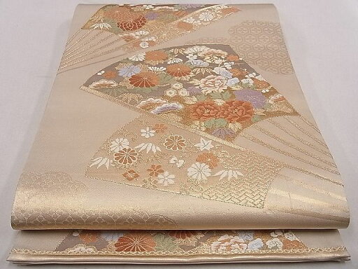 平和屋着物■六通柄袋帯 唐織 扇飛鶴松竹梅花文 金糸 逸品 an4481 平和屋着物■六通柄袋帯 唐織 扇飛鶴松竹梅花文 金糸 逸品 an4481