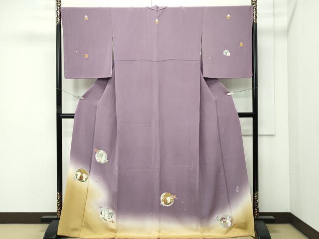 平和屋着物●極上 人形作家・ホリヒロシ 訪問着 月兎 花兎 雪兎 波兎 寶兎 暈し染め 金銀彩 鬼しぼ縮緬 胡桃染色地 逸品 CZAA4548s6...