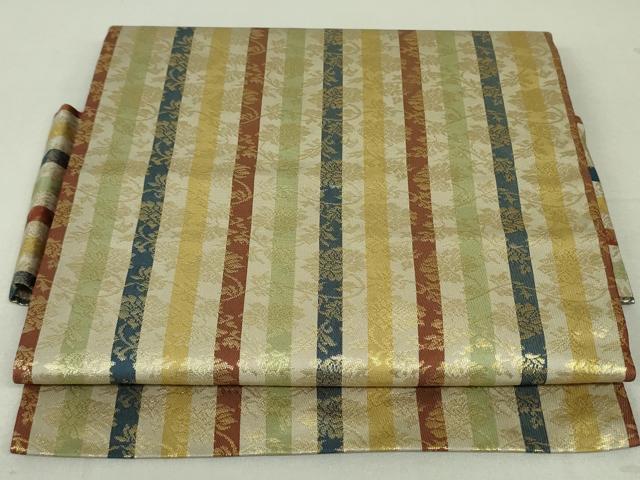 平和屋着物●つけ帯　牡丹花唐草間道　金糸　正絹　逸品　DAAT0384ob