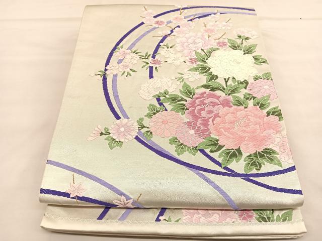 乐天商城 - 平和屋着物◎六通柄袋帯　唐織　結び紐花文　銀糸　正絹　逸品　BAAU1571hv