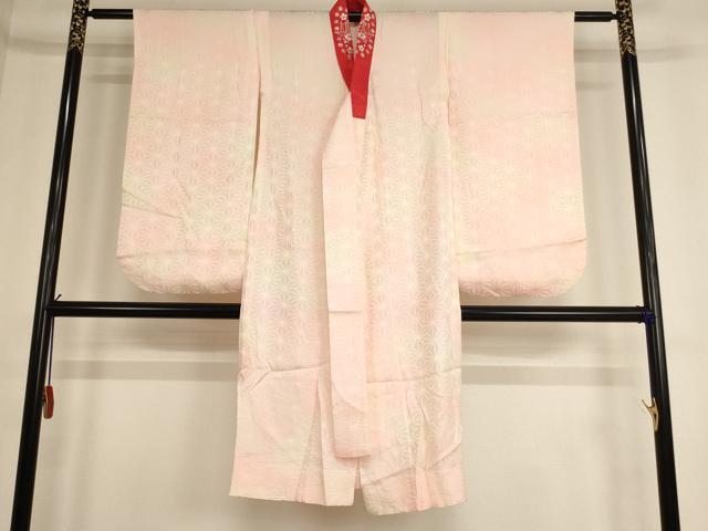 平和屋着物∵子供　女の子　長襦袢　無双仕立て　麻の葉地紋　暈し染め　半衿刺繍　逸品　AABE2375ja