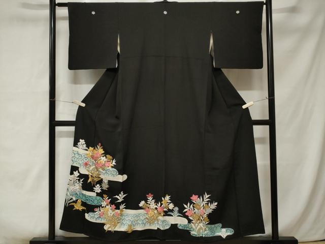 平和屋着物■豪華黒留袖 刺繍 エ霞草花文 金銀彩 正絹 逸品 CABA7012ev
