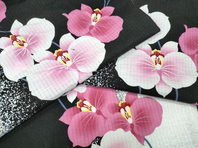 Female Yukatas - 平和屋着物∴夏物　浴衣　綿紅梅　胡蝶蘭　黒地　綿　逸品　CABE9008ng