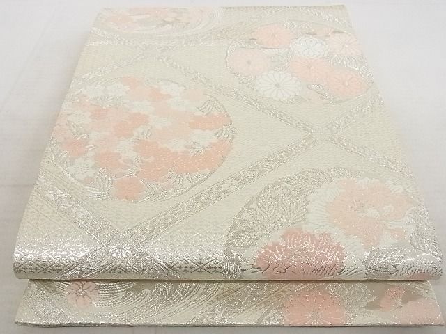 平和屋着物◎六通柄袋帯　亀甲花丸文　銀糸　正絹　逸品　AAAI0787Ajz