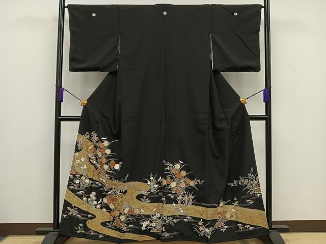 平和屋着物■豪華黒留袖 舟 草花文 金彩 正絹 逸品 CAAS6119kb