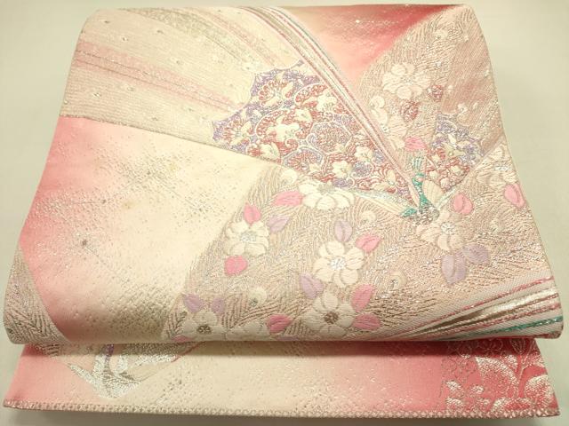 平和屋着物◎六通柄袋帯　唐織　花鳥文　銀糸　正絹　逸品　DABA6427op