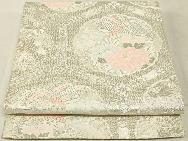 平和屋着物◎六通柄袋帯　唐織　天井花鳥文　銀糸　正絹　逸品　AAAM4158Asg