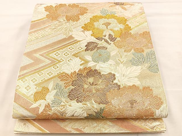 平和屋着物◎六通柄袋帯　松皮菱花文　金糸　正絹　逸品　BAAS4971wb