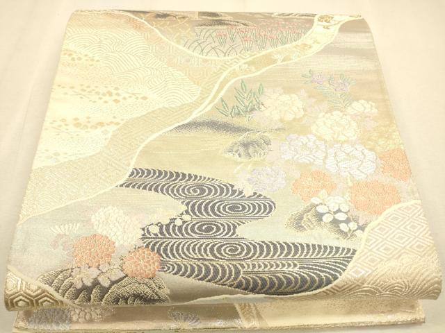 平和屋着物◎六通柄袋帯　桃山絵巻　道長風景文　金糸　引箔　正絹　逸品　CAAP8200ft